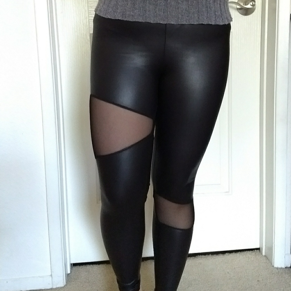 Faux Leather Pants with Mesh Panels